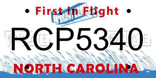 RCP5340 North Carolina License Plate