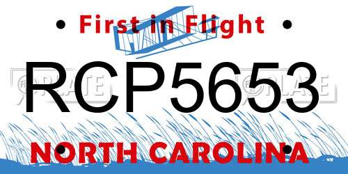 RCP5653 North Carolina License Plate