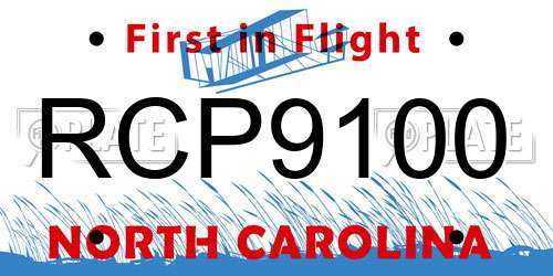 RCP9100 North Carolina License Plate
