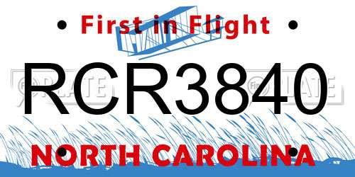 RCR3840 North Carolina License Plate