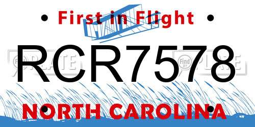 RCR7578 North Carolina License Plate