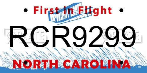 RCR9299 North Carolina License Plate