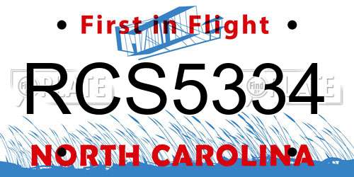 RCS5334 North Carolina License Plate