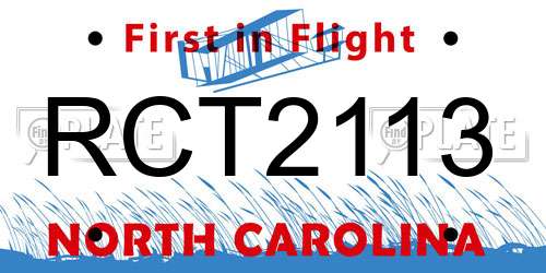 RCT2113 North Carolina License Plate