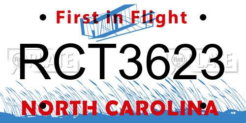 RCT3623 North Carolina License Plate