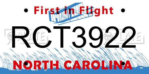 RCT3922 North Carolina License Plate