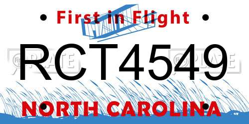 RCT4549 North Carolina License Plate