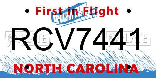 RCV7441 North Carolina License Plate