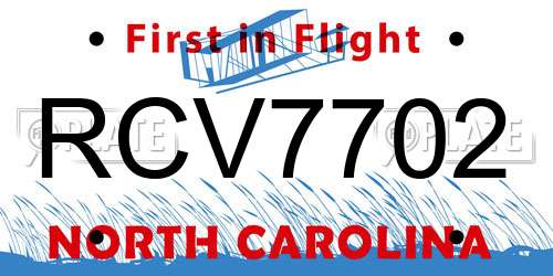 RCV7702 North Carolina License Plate