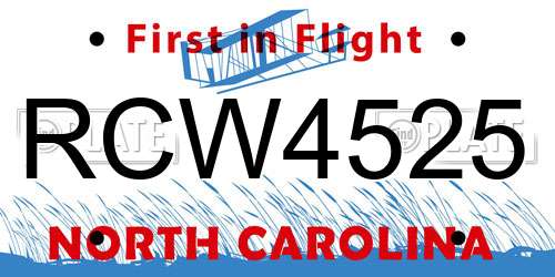 RCW4525 North Carolina License Plate