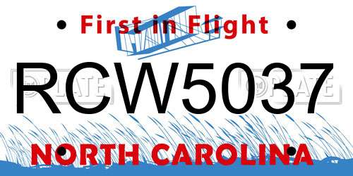 RCW5037 North Carolina License Plate