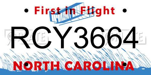 RCY3664 North Carolina License Plate