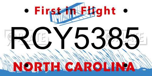 RCY5385 North Carolina License Plate