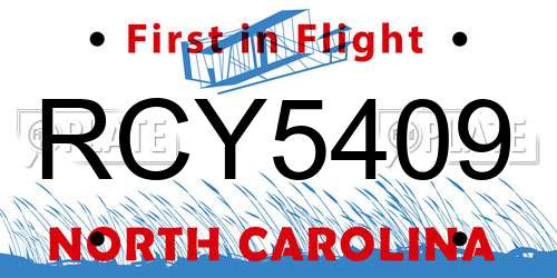 RCY5409 North Carolina License Plate