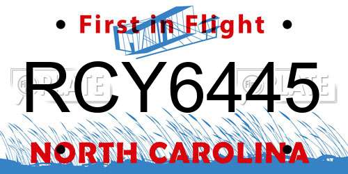 RCY6445 North Carolina License Plate