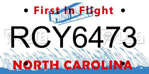 RCY6473 North Carolina License Plate
