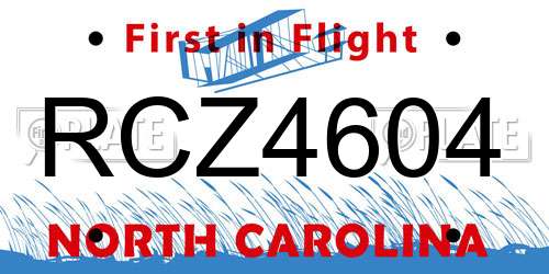 RCZ4604 North Carolina License Plate