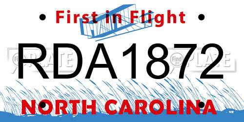 RDA1872 North Carolina License Plate