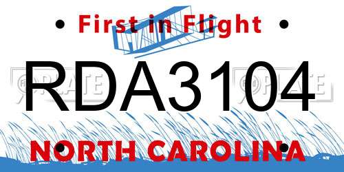RDA3104 North Carolina License Plate