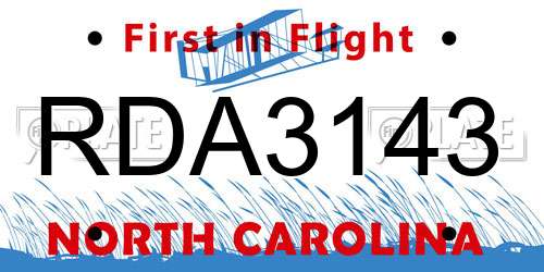 RDA3143 North Carolina License Plate
