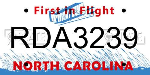RDA3239 North Carolina License Plate