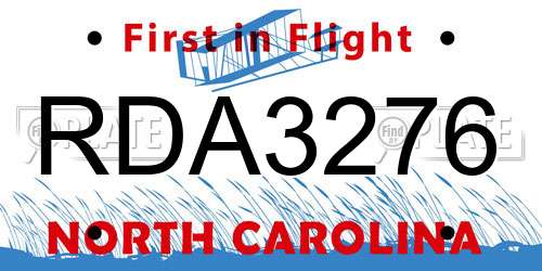 RDA3276 North Carolina License Plate