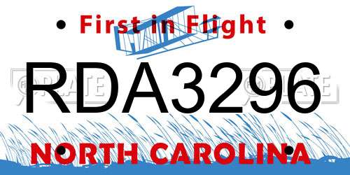 RDA3296 North Carolina License Plate