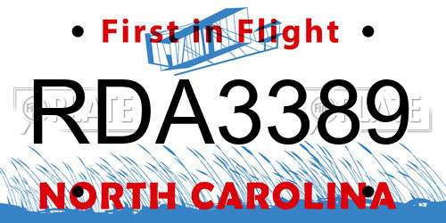 RDA3389 North Carolina License Plate