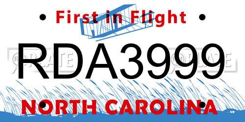 RDA3999 North Carolina License Plate