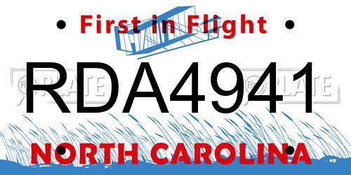 RDA4941 North Carolina License Plate