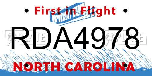 RDA4978 North Carolina License Plate