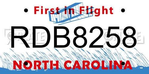 RDB8258 North Carolina License Plate