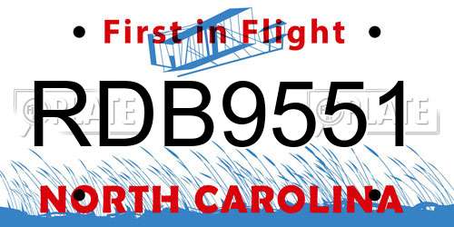 RDB9551 North Carolina License Plate
