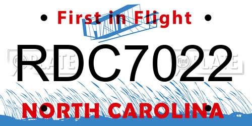 RDC7022 North Carolina License Plate