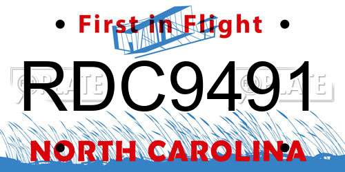RDC9491 North Carolina License Plate