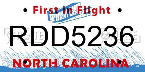 RDD5236 North Carolina License Plate