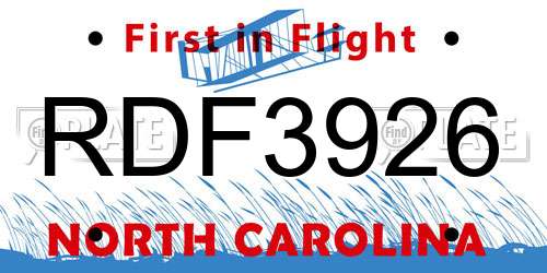 RDF3926 North Carolina License Plate