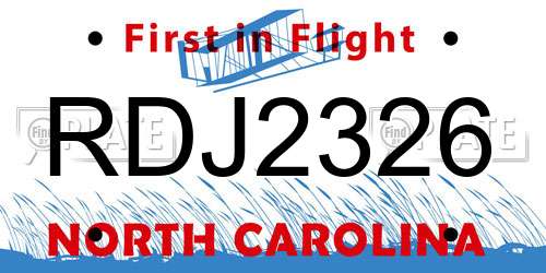 RDJ2326 North Carolina License Plate