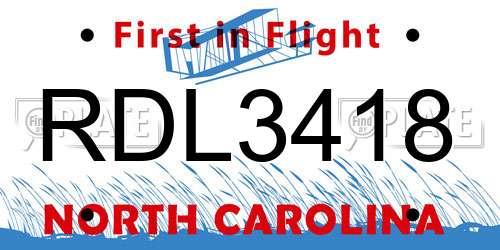RDL3418 North Carolina License Plate