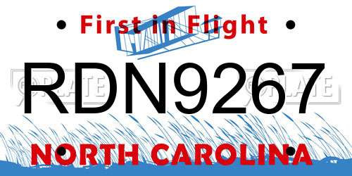 RDN9267 North Carolina License Plate