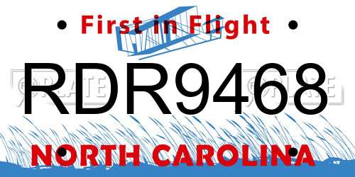 RDR9468 North Carolina License Plate