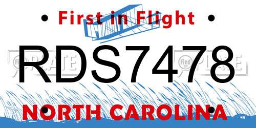 RDS7478 North Carolina License Plate