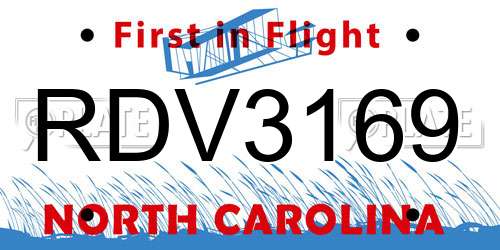 RDV3169 North Carolina License Plate