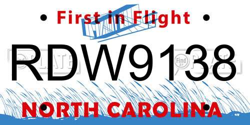 RDW9138 North Carolina License Plate