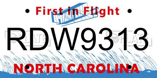 RDW9313 North Carolina License Plate