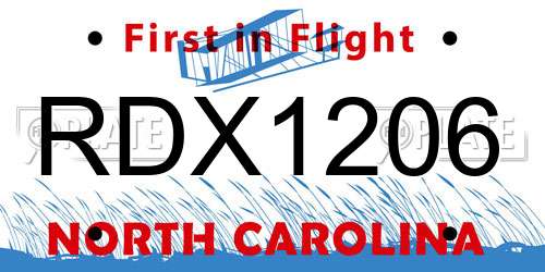 RDX1206 North Carolina License Plate