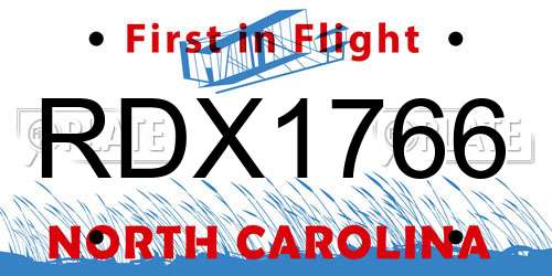 RDX1766 North Carolina License Plate