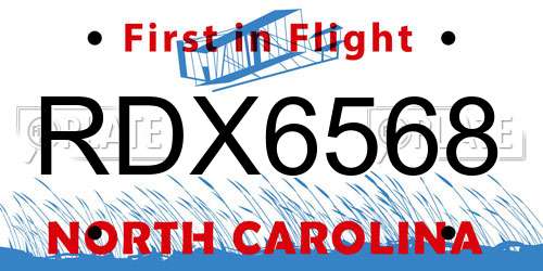 RDX6568 North Carolina License Plate