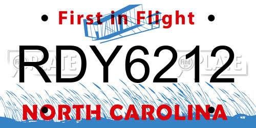 RDY6212 North Carolina License Plate