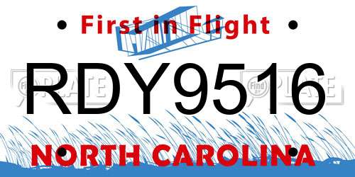 RDY9516 North Carolina License Plate